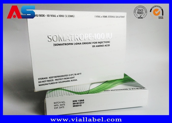 Ausrüstungs-Apotheken-Aufkleber-Kasten-silberne Folien-Laser-Hologramm-Drucken Sarms 100IU, 2ml Peptide-Pillen-Medizin-Kasten-Aufkleber der Phiolen-Hcg