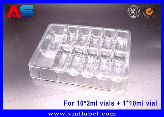 Transparentes PET-Blister-Flaschenfach für 10 x 2 ml Durchstechflaschen + 1 x 10 ml Durchstechflasche