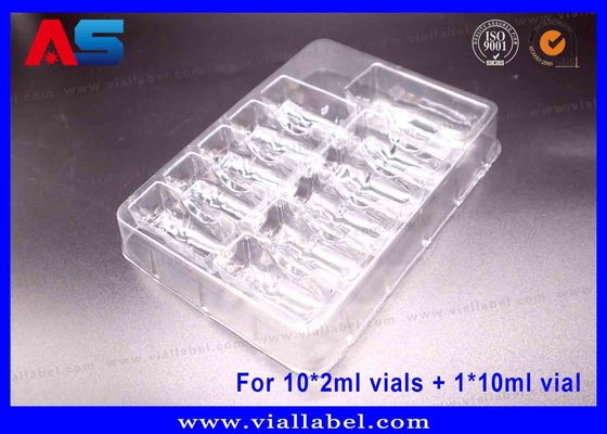 Transparentes PET-Blister-Flaschenfach für 10 x 2 ml Durchstechflaschen + 1 x 10 ml Durchstechflasche