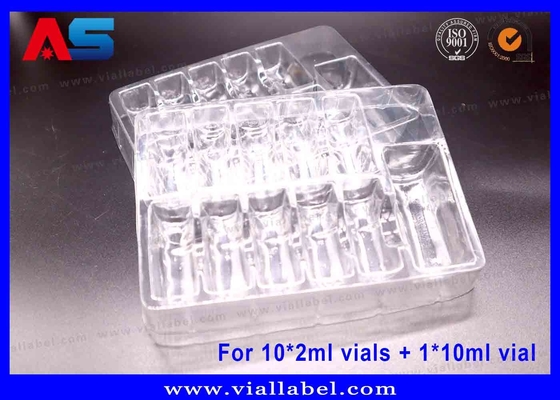 Transparentes PET-Blister-Flaschenfach für 10 x 2 ml Durchstechflaschen + 1 x 10 ml Durchstechflasche